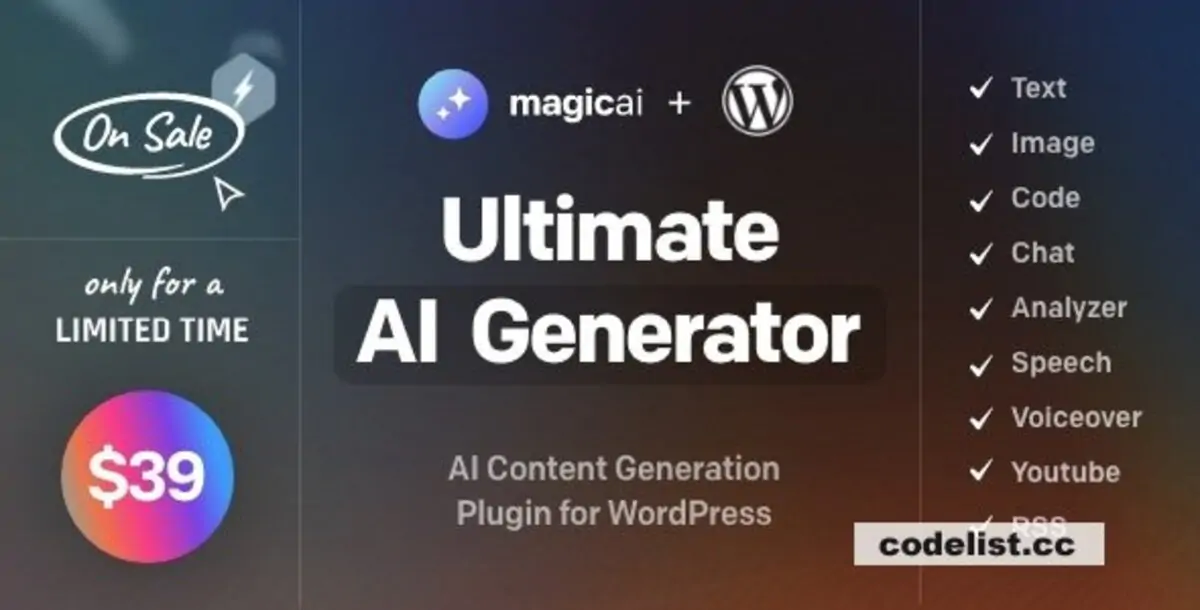 MagicAI for WordPress - AI Text, Image, Chat, Code, and Voice Generator